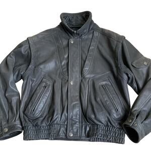 Wilsons Leather Mens Sz M VTG Bomber Jacket Black Biker Motorcycle Aviator Worn